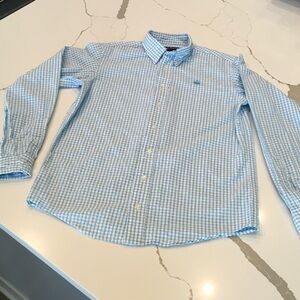 Brooks Brothers Light Blue Gingham Men's Shirt Fleece Down name on button